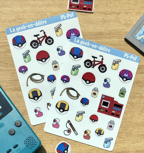 planche stickers Pokémon objets cultes