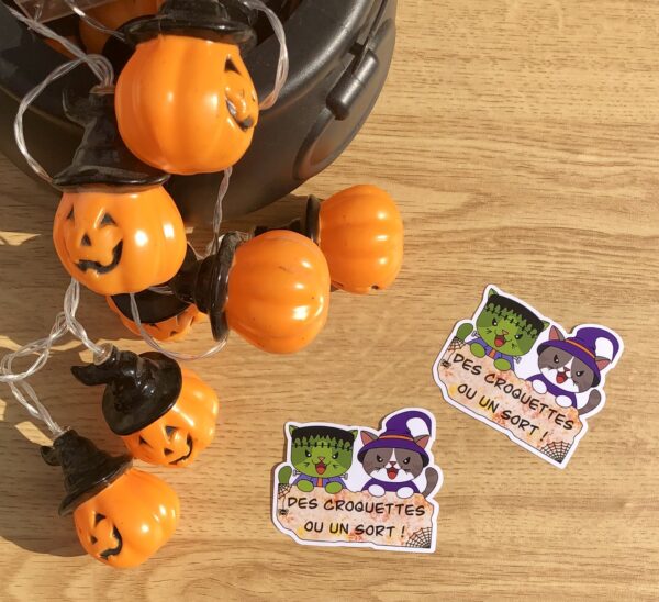 stickers Des croquettes ou un sort (chats sorcier et chat frankenstein Halloween)