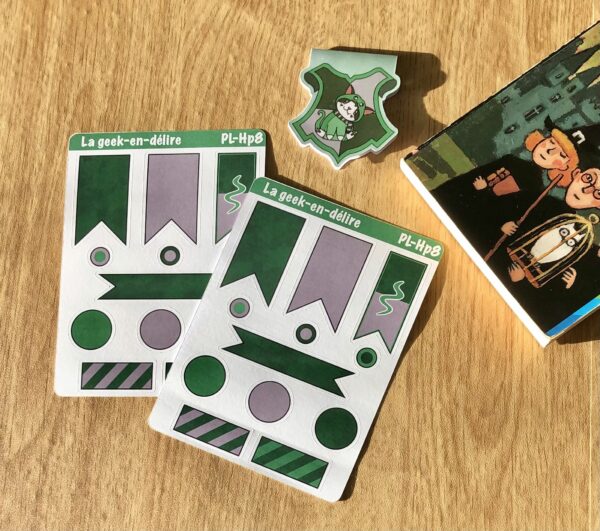 planche de stickers pour bujo Poudlard - Serpentard vert et gris