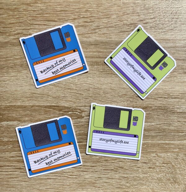 stickers disquette verte et bleue