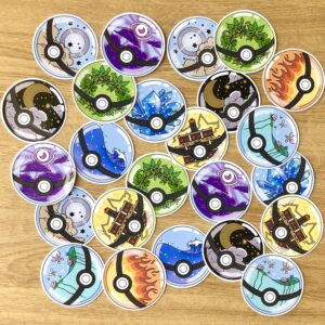 stickers Pokéball par éléments : Feu, Eau, Plante, Gel, Psy, Fée, Ténèbres, Electrique, Normal Pokémon
