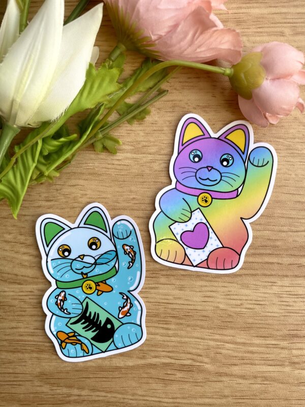 Stickers individuels Maneki Neko Arc-en-ciel et Maneki Neko Carpes Koï - Collection Asia Mania