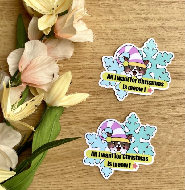 Stickers All I want is meow - Collection Noël Pastel
