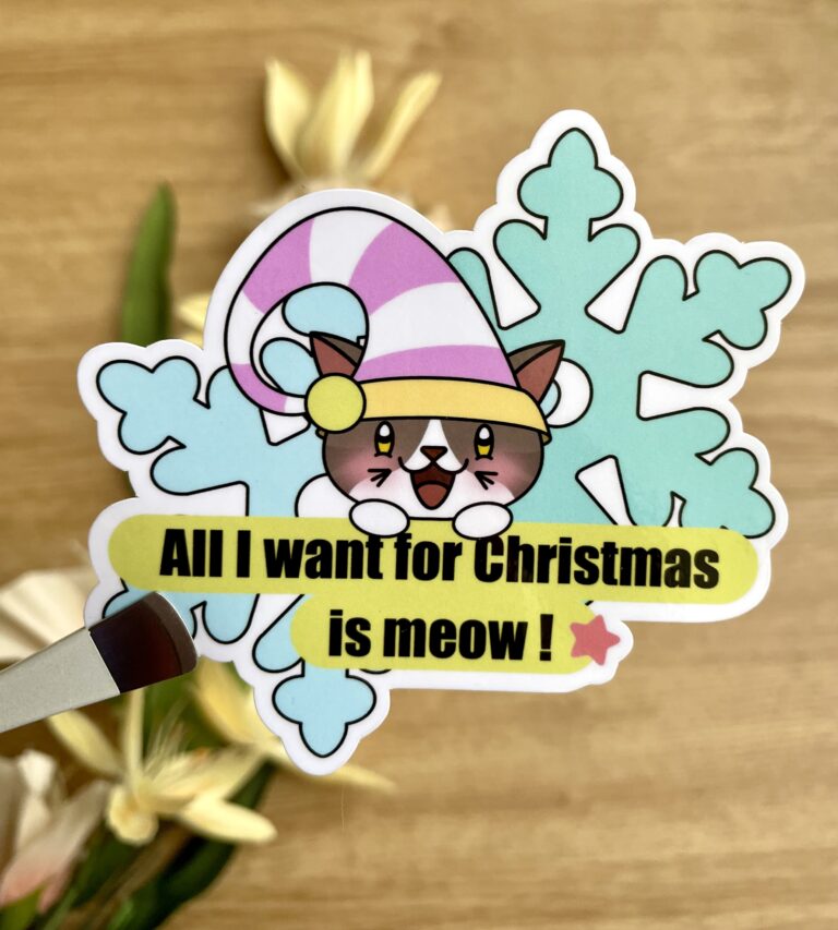 Stickers All I want is meow - Collection Noël Pastel