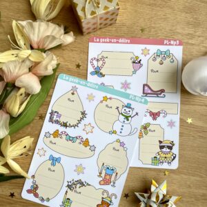 Planches de stickers Etiquettes cadeaux de Noël - Collection Noël Pastel