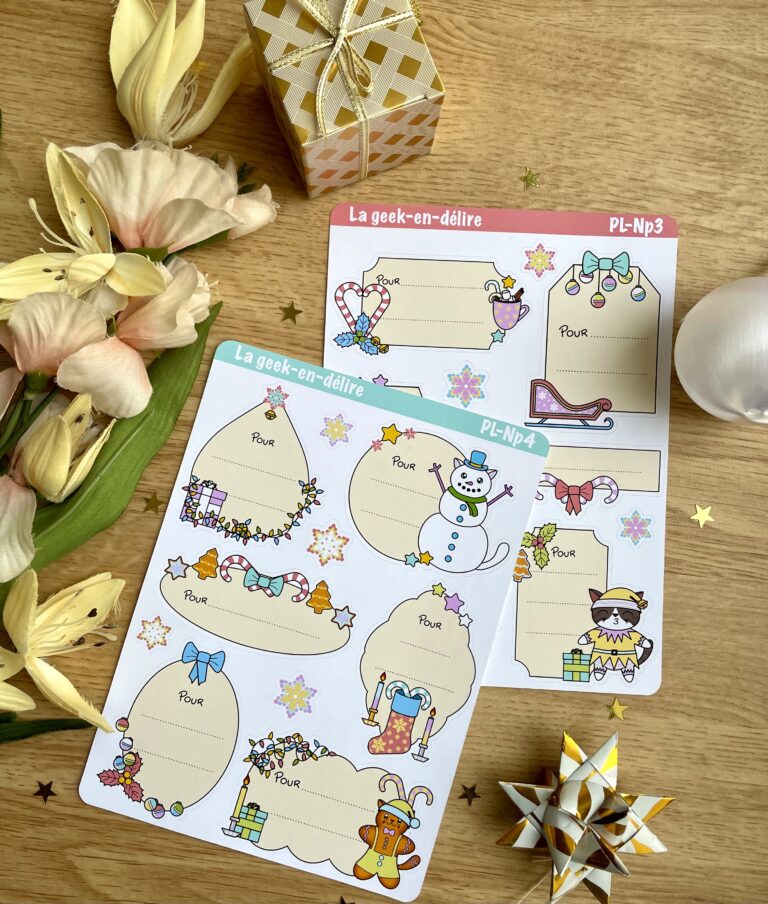 Planches de stickers Etiquettes cadeaux de Noël - Collection Noël Pastel