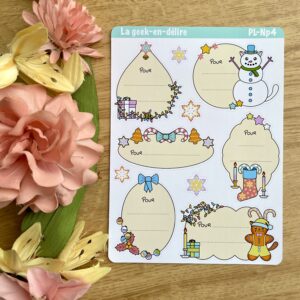 Planches de stickers Etiquettes cadeaux de Noël arrondies - Collection Noël Pastel