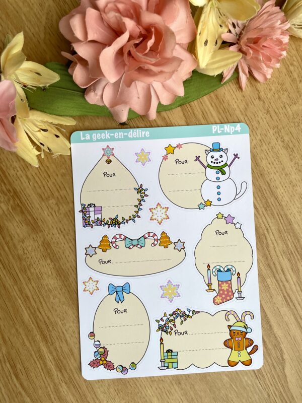 Planches de stickers Etiquettes cadeaux de Noël arrondies - Collection Noël Pastel