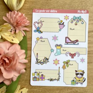 Planches de stickers Etiquettes cadeaux de Noël rectangulaires - Collection Noël Pastel