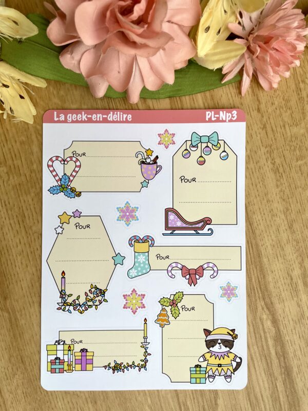 Planches de stickers Etiquettes cadeaux de Noël rectangulaires - Collection Noël Pastel