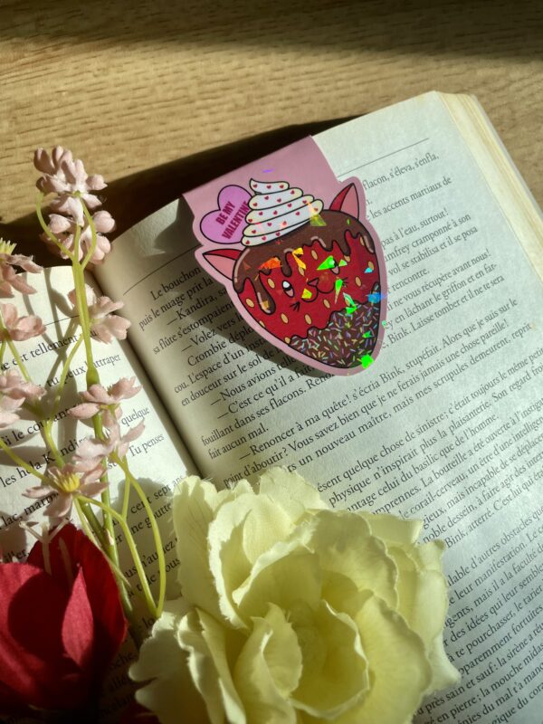 Marque-pages aimanté Fraise chocolatée - Collection Saint-Valentin