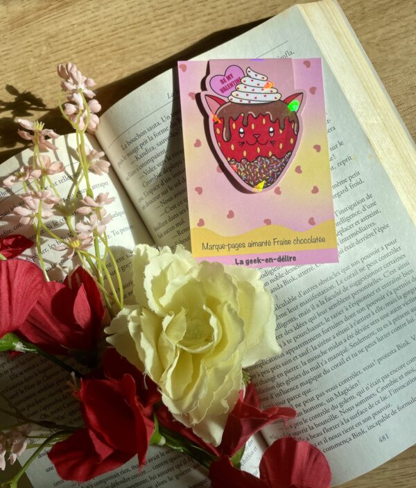 Marque-pages aimanté Fraise chocolatée - Collection Saint-Valentin