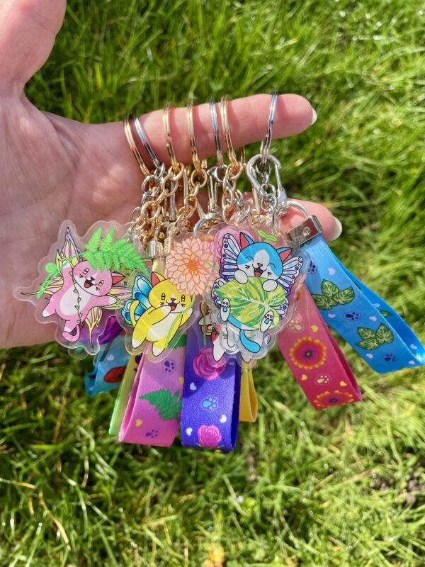 Porte-clés Fées chats fleurs plantes - collection Féerie florale