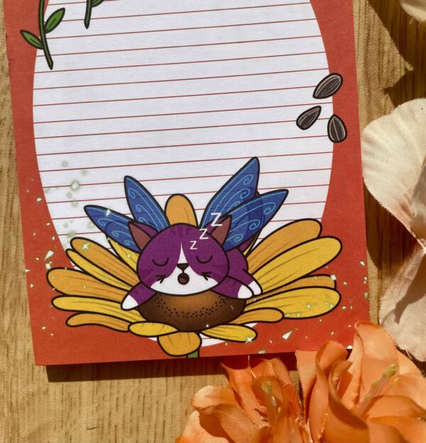 Bloc-notes Fée des tournesols détails - Collection Féerie florale