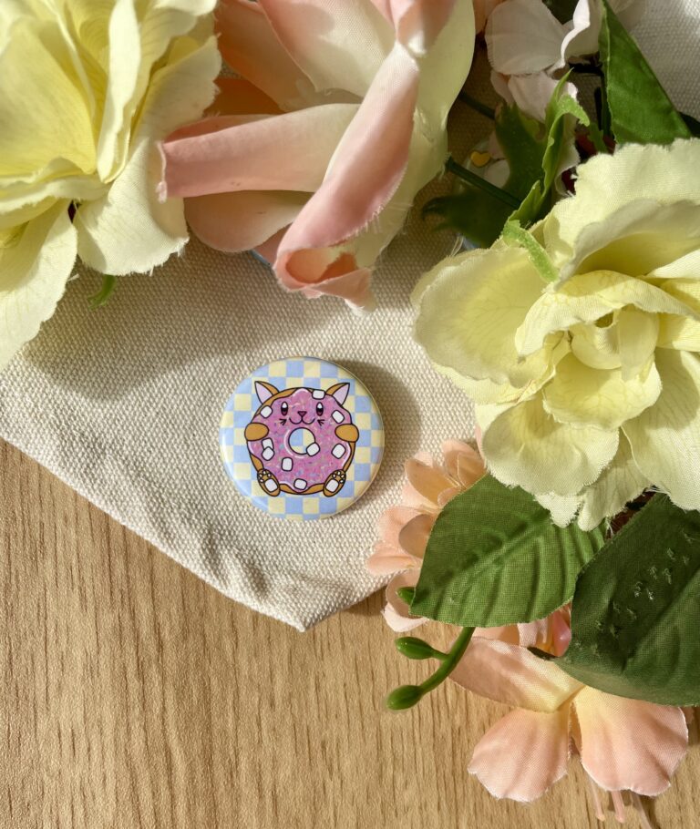 Badge rond Donut Chat-mallow - Collection Pause gourmande