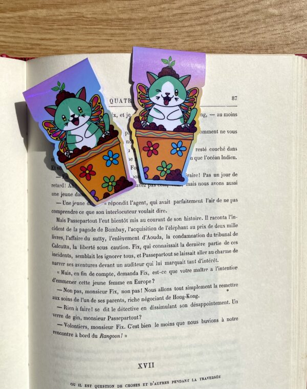 Marque-pages aimanté Chat-pot / Collection Féerie florale